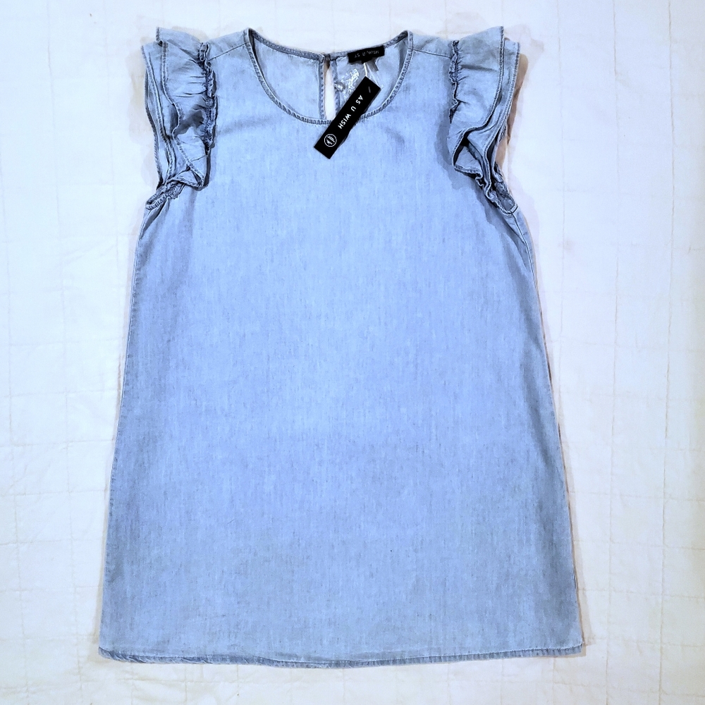 As U Wish Chambray Shift Dress Sz M NWT